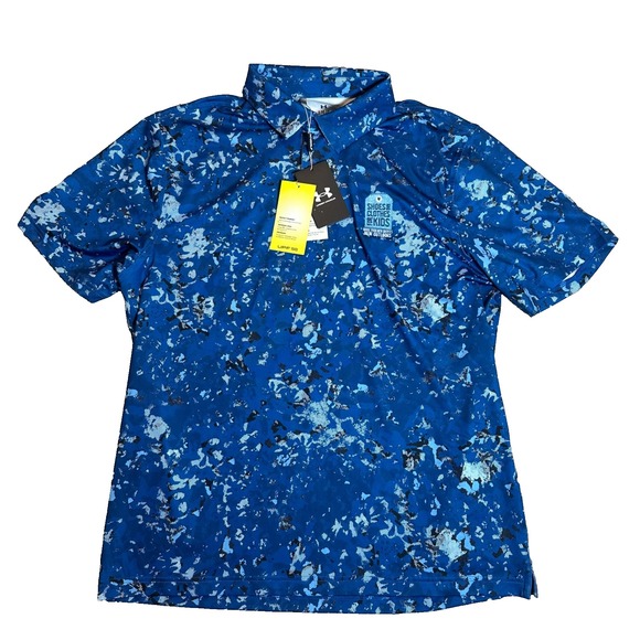 Under Armour  Mens Size Large Blue Camouflage UPF Golf Short Sleeve Polo NEW - Picture 1 of 5
